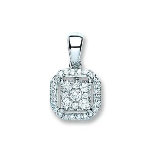 18ct White Gold Diamond Cluster Pendant
