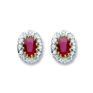 9ct Gold Diamond & Ruby Stud Earrings