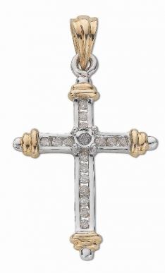 9ct 2 Colour Gold Diamond Cross
