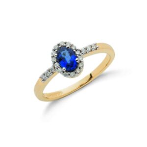 9ct gold Diamond & Blue Sapphire ring.