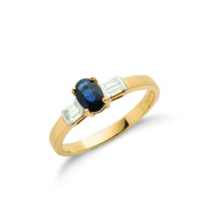 9ct gold Baguette Diamond & Blue Sapphire ring