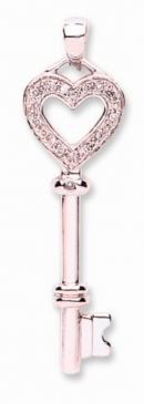 9ct White Gold Diamond Key Pendant