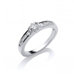 Platinum diamond ring with diamond set shoulders