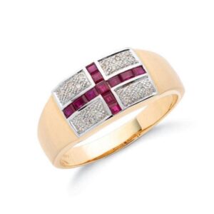 9ct gold Diamond & Ruby Saint George ring.