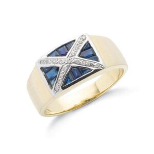 9ct Gold Diamond & Sapphire Scotland Flag Ring