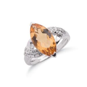 9ct white gold Diamond & Citrine ring