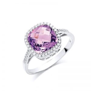 9ct white gold Diamond & Amethyst ring