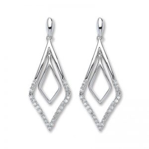 9ct White Gold Diamond Drop Earrings