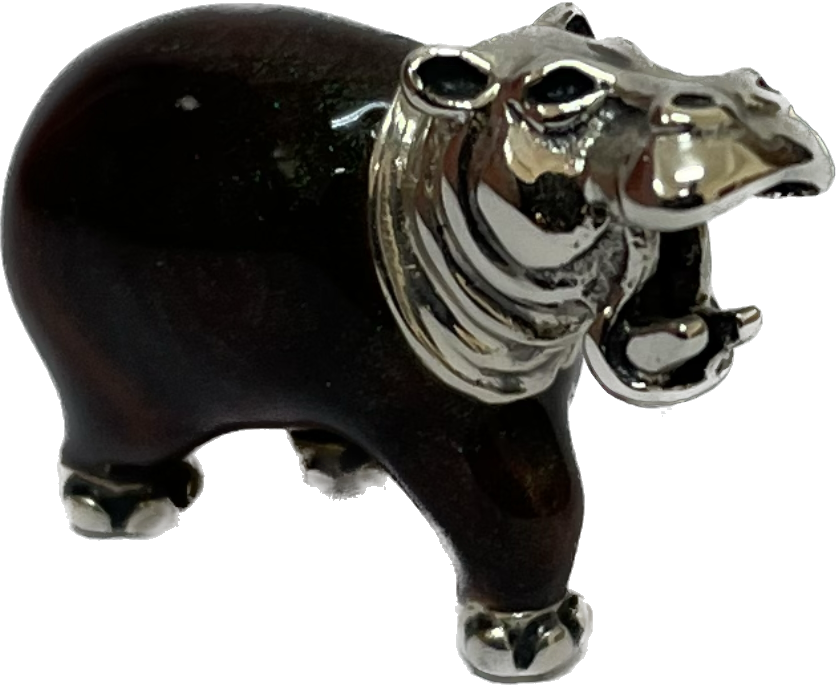 Sterling Silver Enamel Hippo By Saturno