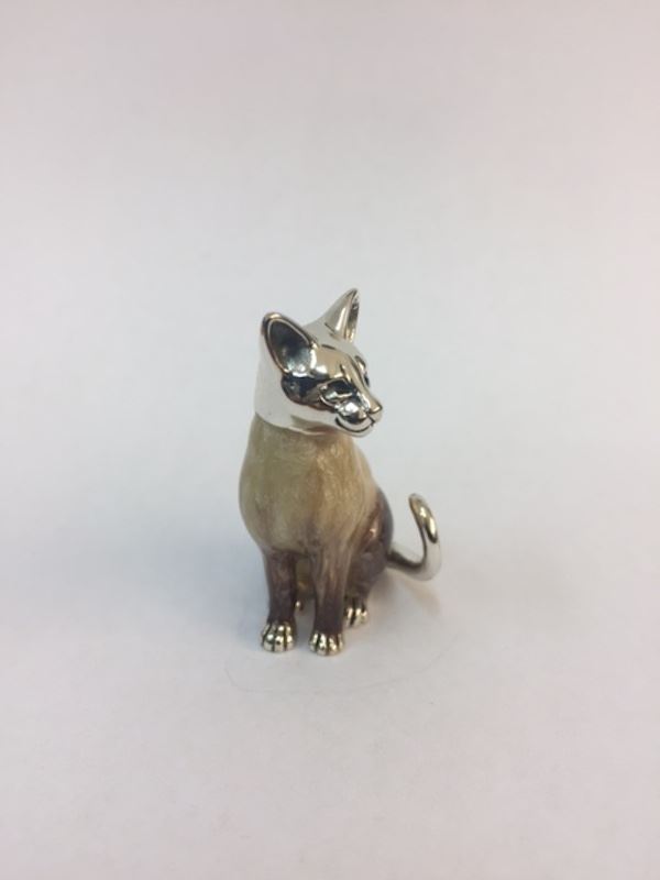 Sterling Silver Enamel Siamese Cat By Saturno