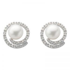 9ct White Gold Pearl & Diamond Stud Earrings