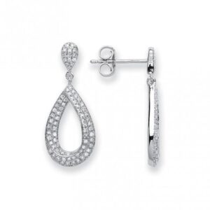 9ct White Gold Diamond Drop Earrings