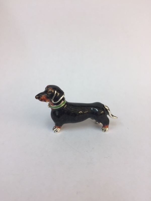 Sterling Silver Enamel Dachshund By Saturno