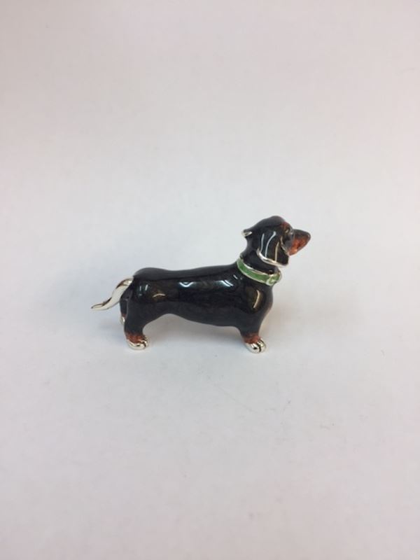 Sterling Silver Enamel Dachshund By Saturno