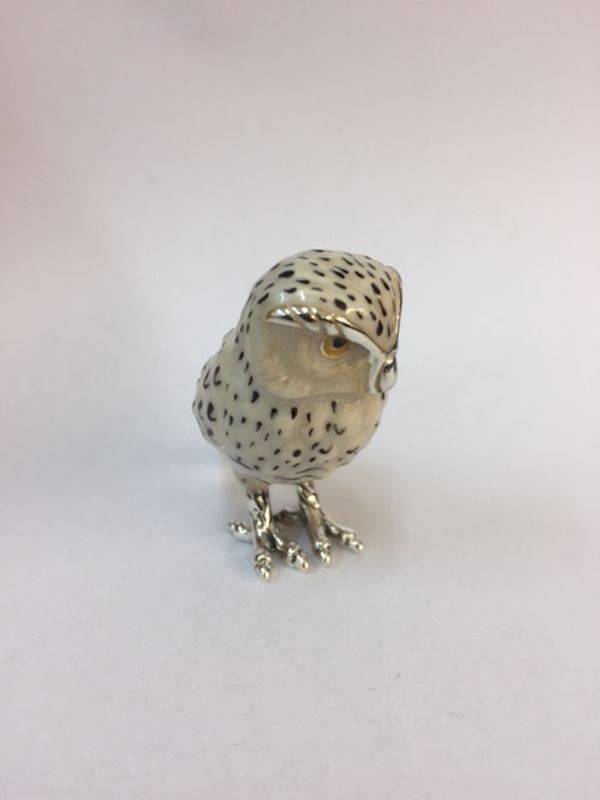 Sterling Silver Enamel Snowy Owl By Saturno