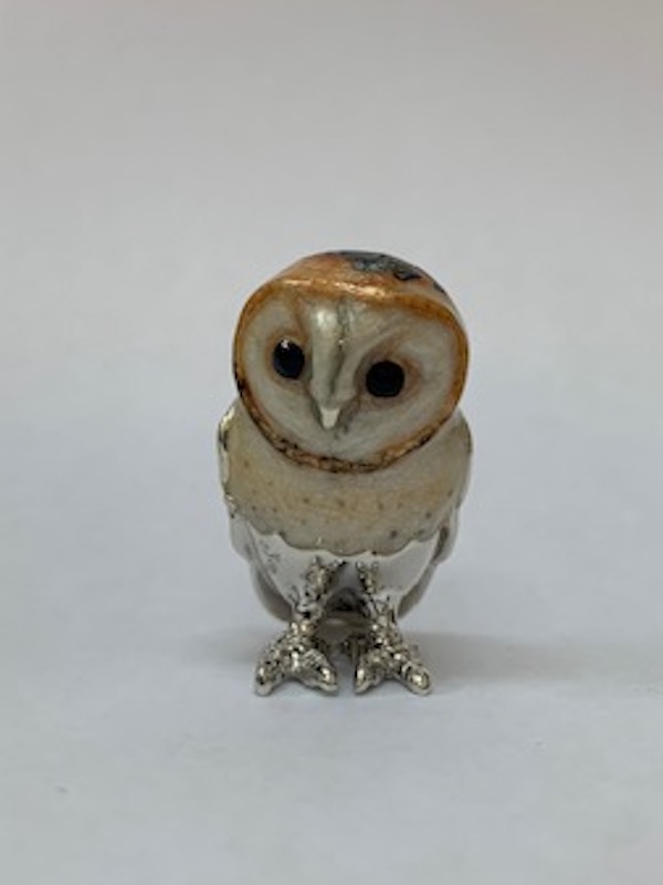 Sterling Silver Enamel Barn Owl By Saturno