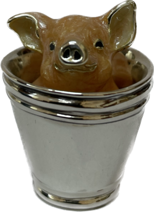 Sterling Silver Enamel Pig in a Bucket By Saturno