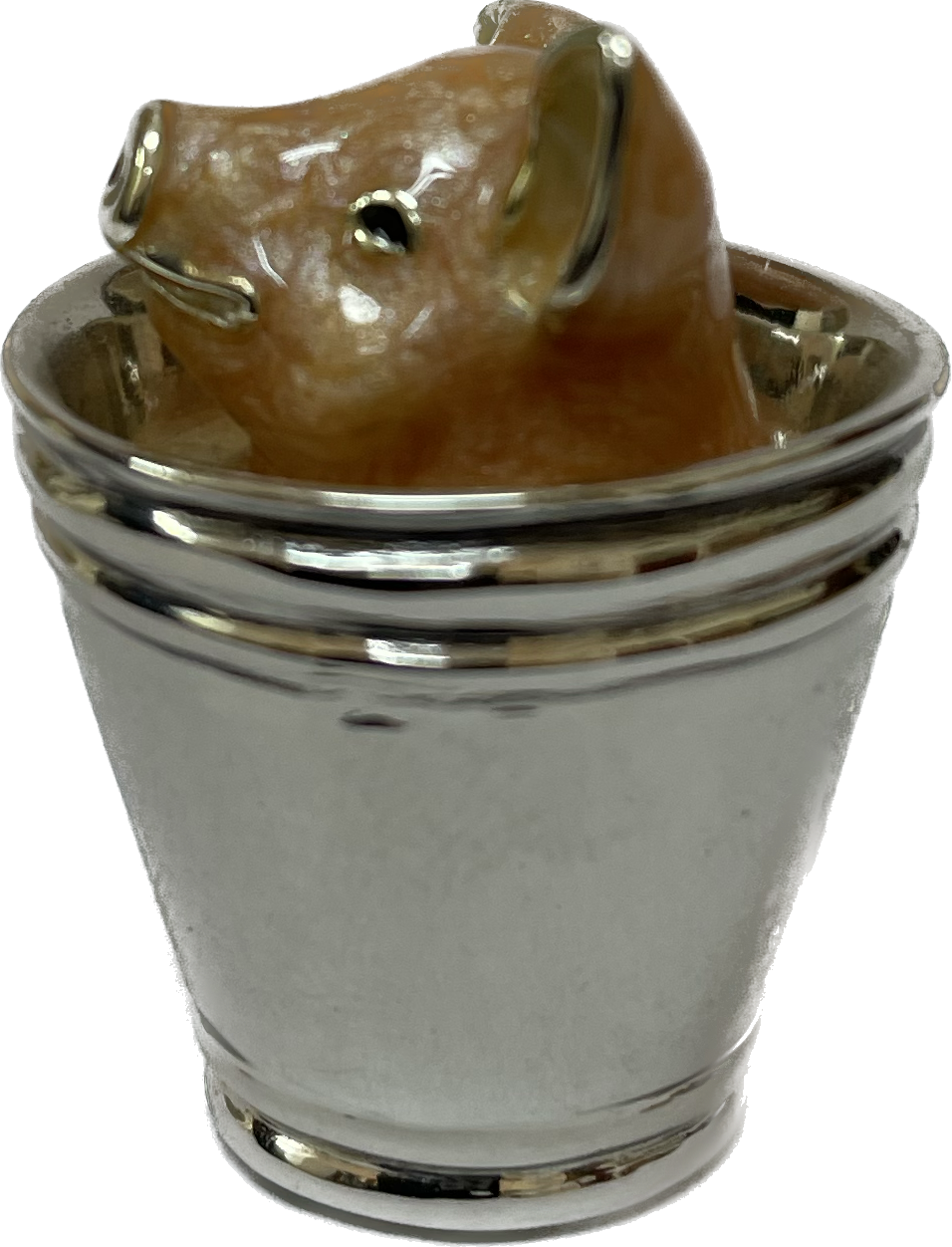 Sterling Silver Enamel Pig in a Bucket By Saturno